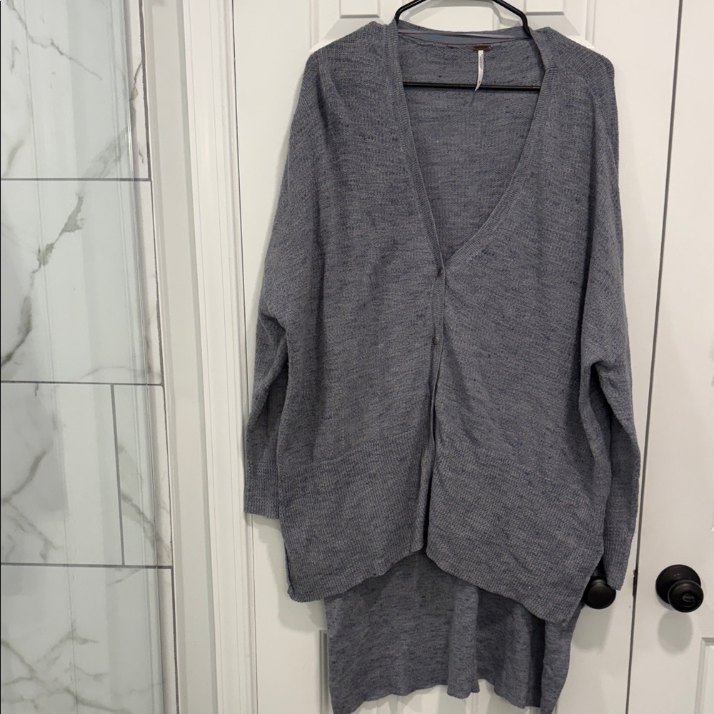 Free People Blue Textured Knit Sweater